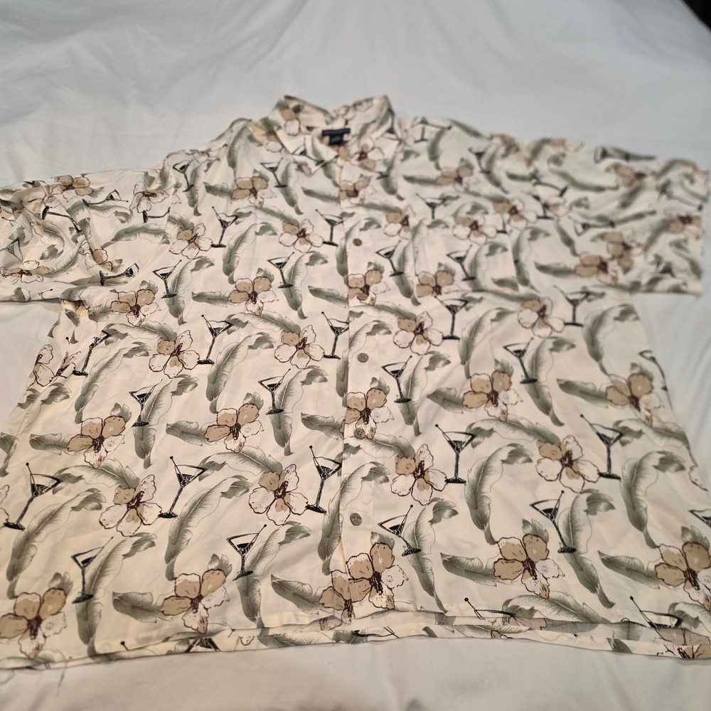 Knightsbridge Button Down Mens 3X Cream Tropical Martini Hawaiian Shirt Exc